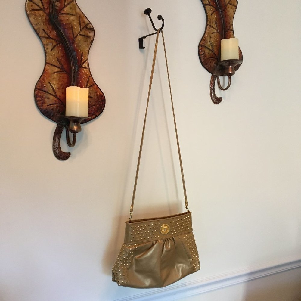 EUC Metallic Gold Shoulder Bag with Gold Studs